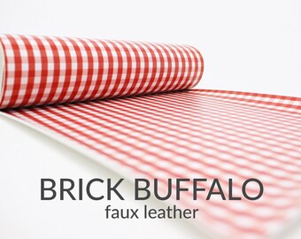5 Sheets x BRICK BUFFALO CHECK Faux Leather Fabric | Red Plaid Faux Leather Material | 5 A4 Sheets of Faux Leather