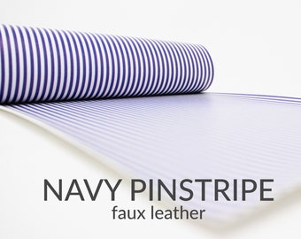 NAVY PINSTRIPE Faux Leather | Blue Striped Faux Leather Fabric | Blue Pinstriped Faux Leather Material for bows | A4 Sheet | Choose Colors