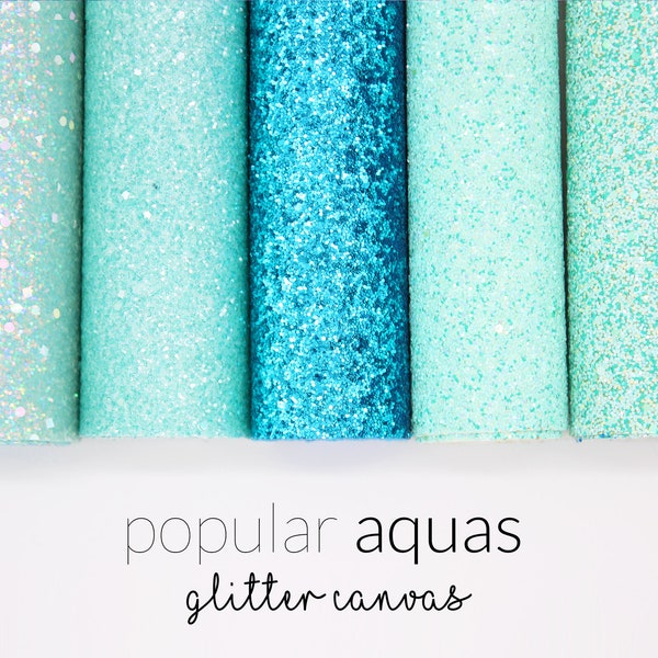 Popular AQUAS Chunky Glitter Fabric | Aqua Blue Green Glitter Canvas | Glitter Faux Leather Fabric Sheet for DIY | Choose Color A4 Sheet