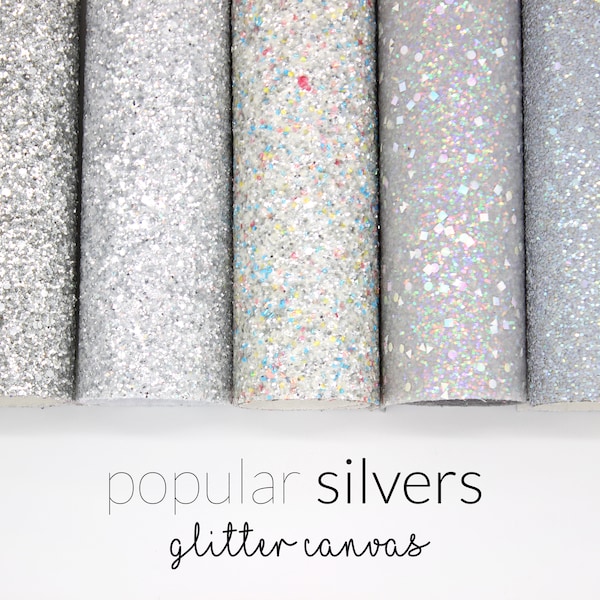 Popular SILVERS Chunky Glitter Fabric | Silver Glitter Canvas | Glitter Faux Leather Fabric Sheet for DIY | Choose Color A4 Sheet