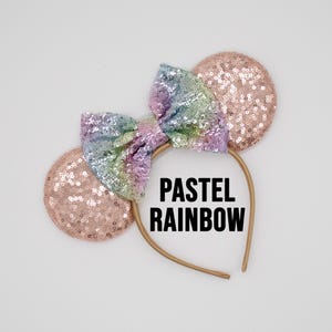 Rose Gold Mouse Ears With 5&quot; Bows Headband | Bulk Mouse Ears | Dress Up Ears | Wholesale Mouse Headband