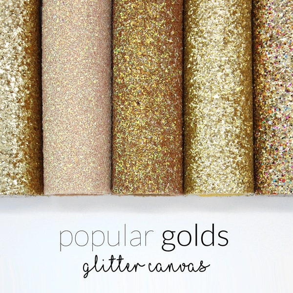 Popular GOLDS Chunky Glitter Fabric | Gold Glitter Canvas | Glitter Faux Leather Fabric Sheet for DIY | Choose Color A4 Sheet