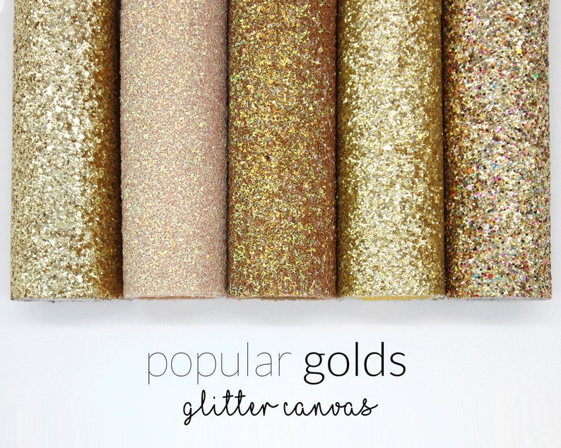 Popular GOLDS Chunky Glitter Fabric Gold Glitter Canvas Glitter Faux Leather Fabric Sheet for DIY Choose Color A4 Sheet image 1