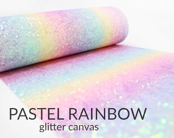 PASTEL Rainbow Chunky Glitter Fabric sheet | Chunky Glitter Canvas | Glitter Fabric | Ombre PASTEL RAINBOW Chunky Glitter | A4 Sheet