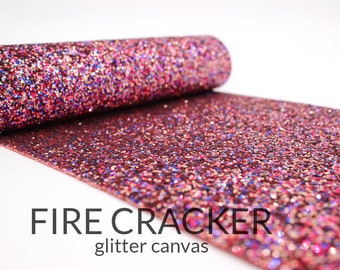 5 Sheets x FIRE CRACKER Chunky Glitter Fabric | Red Confetti Firecracker Glitter Material | 5 A4 Sheets of Chunky Glitter Canvas | Clearance