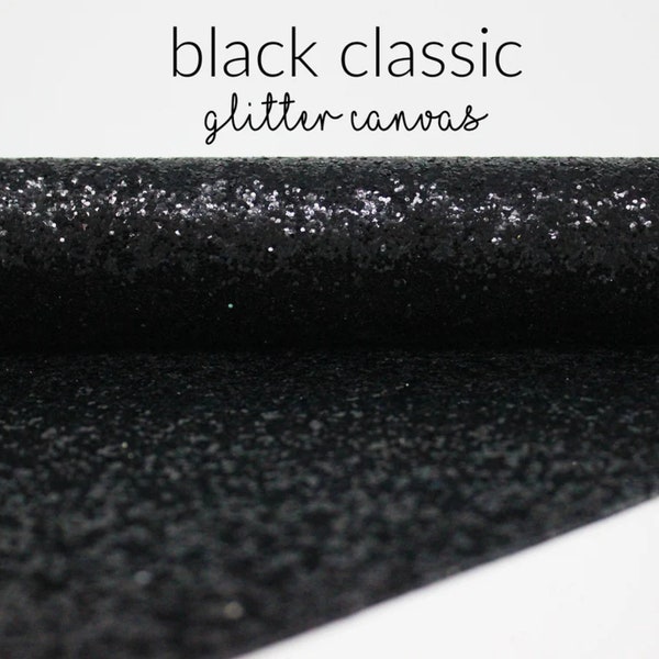 Black Classic Chunky Glitter Canvas Sheets | Black Glitter Canvas | Black Chunky Glitter Faux Leather | Black Glitter Fabric | Black