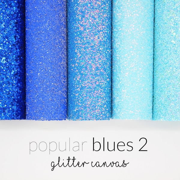 Popular BLUES 2 Chunky Glitter Fabric | Blue Glitter Canvas | Glitter Faux Leather Fabric Sheet for DIY | Choose Color A4 Sheet