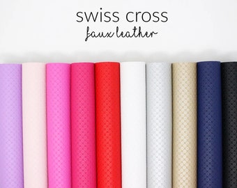 Black Swiss Cross Faux Leather Sheets | Plus Sign Embossed Faux Leather Bundle | Swiss Cross Embossed Faux Leather Fabric | Black