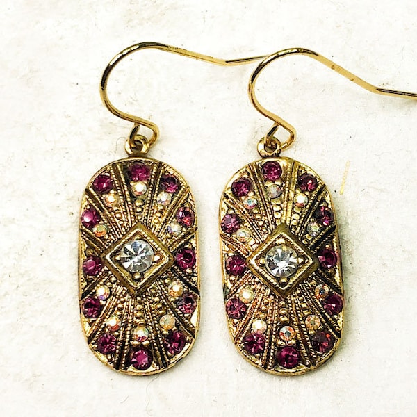 Thumby Art Deco antique Victorian revival Artisanal earrings handmade Italian Swarovski crystals geometric iconic