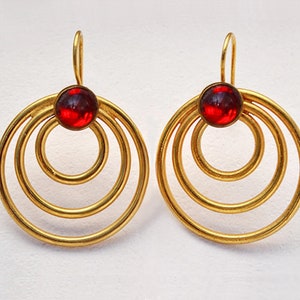 Maria - Italian earrings 18Kt Gold pleated, 60s Vintage Geometric Jewelry, Statement dangle - Iconic hoops Timeless Elegance, Festive gift