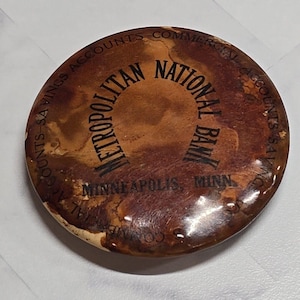 Antique METROPOLITAN NATIONAL BANK - Minneapolis, Minnesota Pocket Sharpening Stone Advertising
