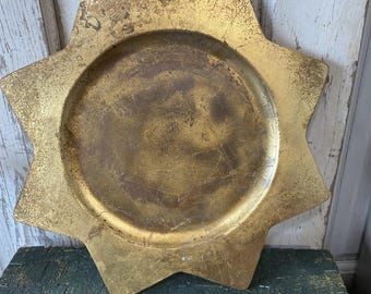 Hand Crafted Gold Leaf Ceramic Plate 13.75" Rare 8 Point Star - Made In Italy