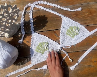 Mermaid Crochet Bikini Top | White Seashell Bikini | Handmade Beach Top | Custom Size Swimwear