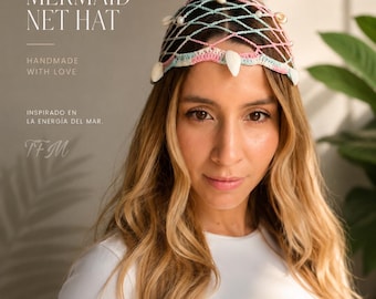 Handmade Crochet Mermaid Net Hat with Shells & Pearls – Coastal Headpiece
