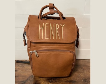 Vegan Leather Diaper Bag with Personalized Embroidery