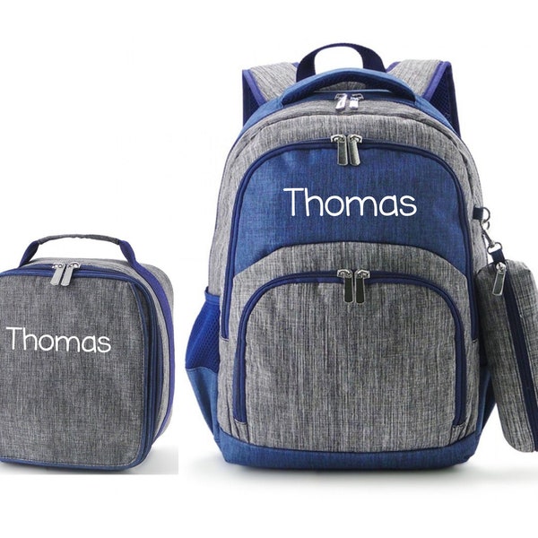 Personalized Backpack and Lunch Box - Navy and Gray Backpack for Kids