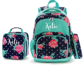 Personalized Floral Backpack and Lunch Box - Floral Backpack for kids
