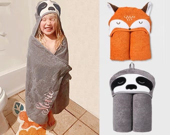 SLOTH design Embroidered onto Towels Hooded with Personalised name Bath Robes SLOTH design Embroidered onto Towels Hooded with Personalised name Bath Robes