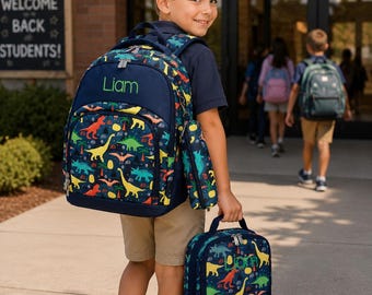 Personalized Dinosaur Backpack and Lunch Box Set for Boys | Kids School Backpack | Custom Name Backpack | Elementary Bookbag | School Bag