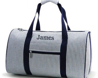 Seersucker Duffle Bag - Personalized Dufflebag - Boys Duffle Bag - Monogram Duffle - Seersucker Travel Bag - Seersucker Overnight Bag