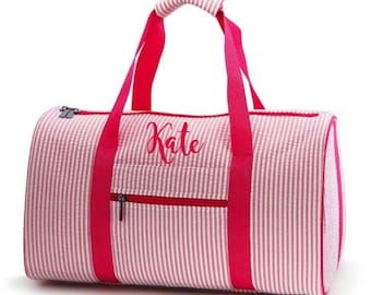 Personalized Pink Seersucker Duffle Bag