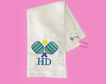 Pickle Ball Towel with Monogram - Personalized Pickle Ball Towel - Custom Sports Towel - Monogram Grommeted Hand Towel - Towel with Hook