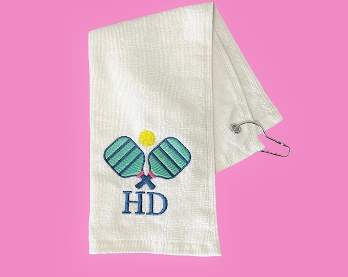 Pickle Ball Towel with Monogram - Personalized Pickle Ball Towel - Custom Sports Towel - Monogram Grommeted Hand Towel - Towel with Hook