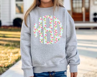 Sweat-shirt fleuri à monogramme pour fille - Vêtements enfant personnalisés