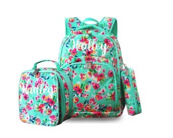 Personalized Floral Backpack and Lunch Box - Custom Backpack for kids