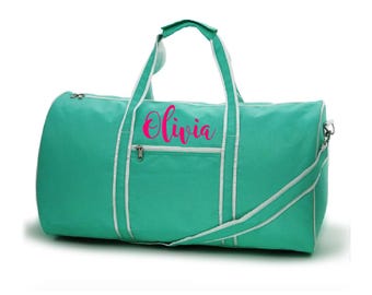 Mint Polyester Duffle Bag with Monogram – Personalized Carry-on