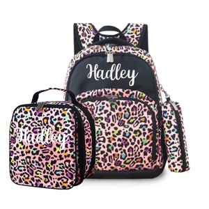 Multicolor Leopard Backpack and Lunch Box Set