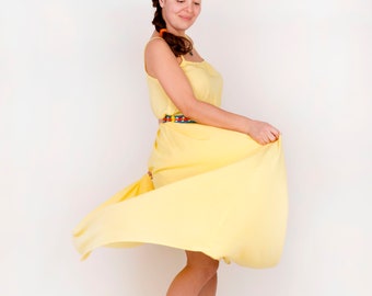 Cocktail dress, garden party dress,  yellow dress, rustic bridesmaid dress, party dress,  boho dress, hippie dress, cotton dress,