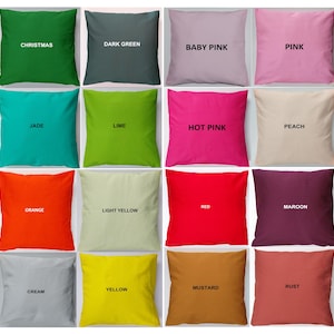 Plain Polycotton Cushion Cover Available in up to 24 inch and many colours, Made To Order Custom Size