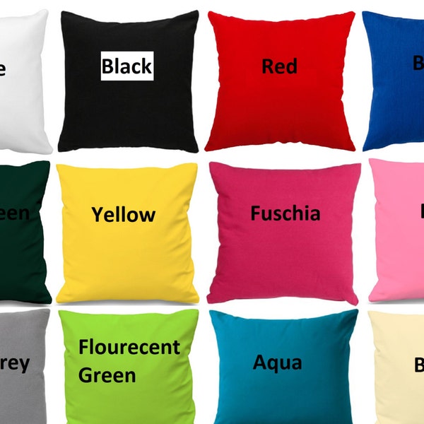 Housse de coussin en coton 10 pouces 12 pouces 14 pouces 16 pouces 18 pouces 20 pouces 22 pouces 24 pouces et fabrication sur commande... Plus de 27 couleurs disponibles