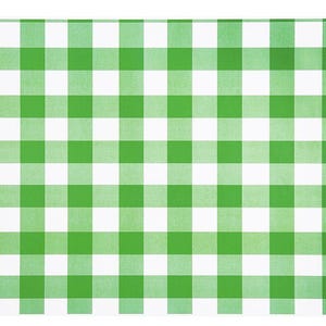 May include: Green and white checkered tablecloth with a classic gingham pattern.