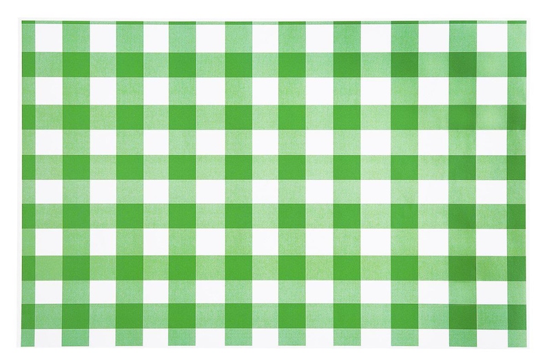 May include: Green and white checkered tablecloth with a classic gingham pattern.