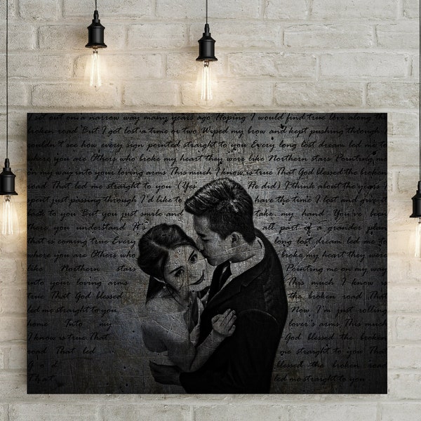 6th/ Iron Wedding Anniversary Gift - Custom Photo and Lyrics - First Dance/ Wedding Song on Canvas