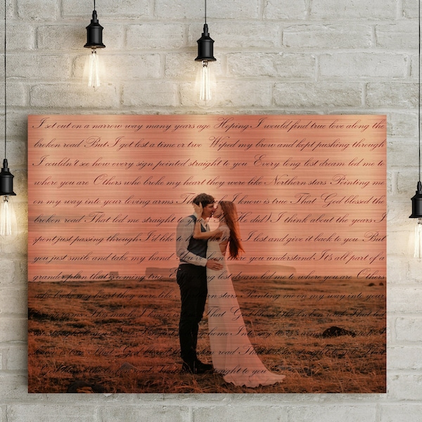 7th/ Copper Wedding Anniversary Gift - Custom Photo and Lyrics - First Dance/ Wedding Song on Canvas