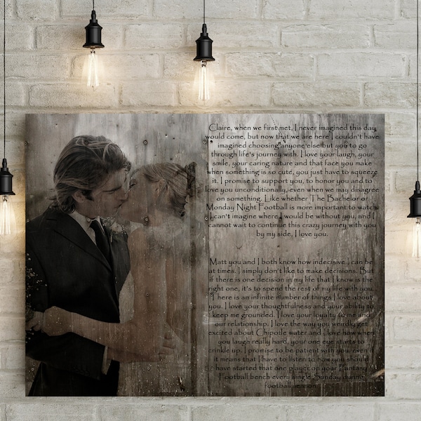 10th/ Tin/ Aluminium Anniversary Gift  - Personalized Wedding Vows, Custom Couples Portrait on Canvas or Printable