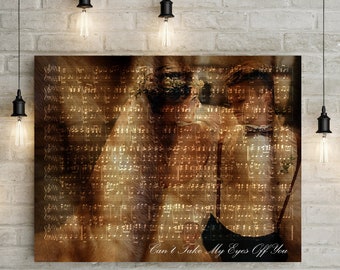 13th/ Fur Anniversary Custom Music Sheet with Portrait - 13th Wedding Anniversary Gift, First Dance/ Wedding Song Music Notes on Canvas