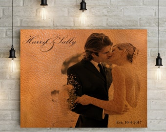 Leather/ 3rd Wedding Anniversary Gift -  Custom Couples Portrait on a Canvas