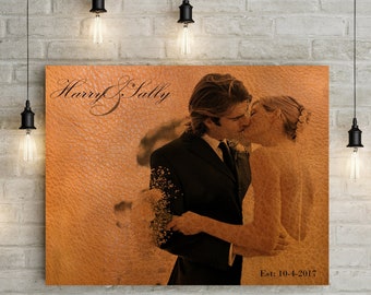 Leather/ 3rd Wedding Anniversary Gift -  Custom Couples Portrait on a Canvas