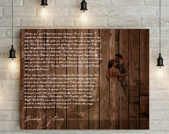5th/ Wooden Anniversary Gift  - Personalized Wedding Vows, Custom Couples Portrait on Canvas or Printable