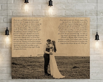 Third/ Leather Anniversary Gift  - Personalized Wedding Vows, Custom Couples Portrait on Canvas or Printable