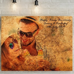 Bronze/ 8th Wedding Anniversary Custom Couples Portrait - Photo to Canvas Art Print, Perfect Anniversary Gift!