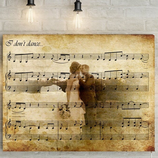 Paper Anniversary Music Sheet on Custom portrait - Perfect Wedding Gift! Music Notes on Vintage Background Canvas or Printable