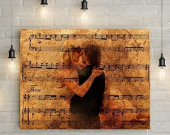 8th Bronze Anniversary Gift - Custom Music Sheet with Portrait - Printed on Canvas - BRONZE EFFECT