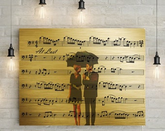 50th / Golden Anniversary Gift Custom Music Sheet with Portrait - Printed on Canvas