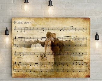 Paper Anniversary Music Sheet on Custom portrait - Perfect Wedding Gift! Music Notes on Vintage Background Canvas or Printable