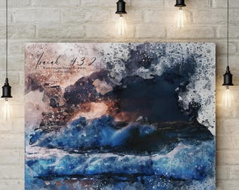 Isaiah 43:2 Bible Verse Canvas Print | Christian Scripture Wall Art | Pass through waters